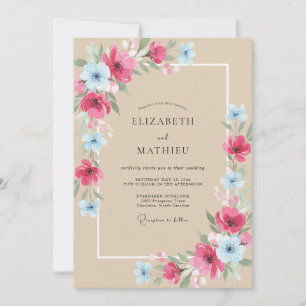 Invitación Boda de Peonía Fucsia Azurea