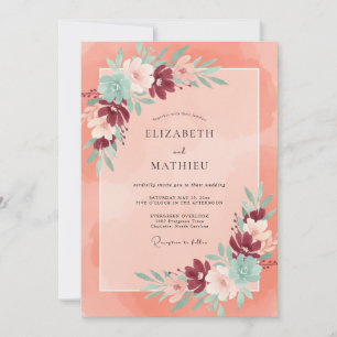 Invitación Boda de peonía granate coral