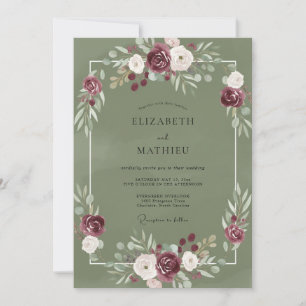 Invitación Boda de peonía granate oliva