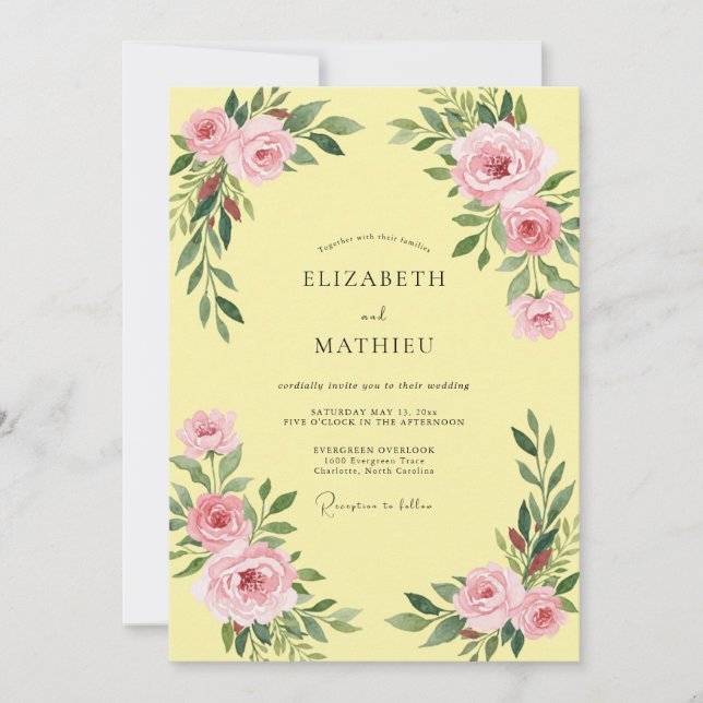 Invitación Boda de peonía hoja de mantequilla (Anverso)