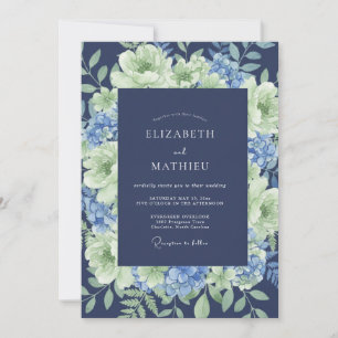 Invitación Boda de peonía hortensia índigo