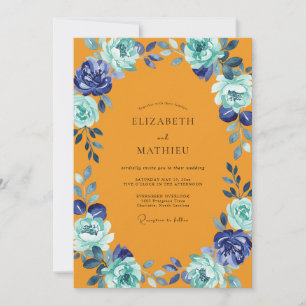 Invitación Boda de peonía índigo ámbar Cottagecore