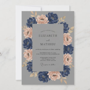 Invitación Boda de Peonía Índigo Pizarra