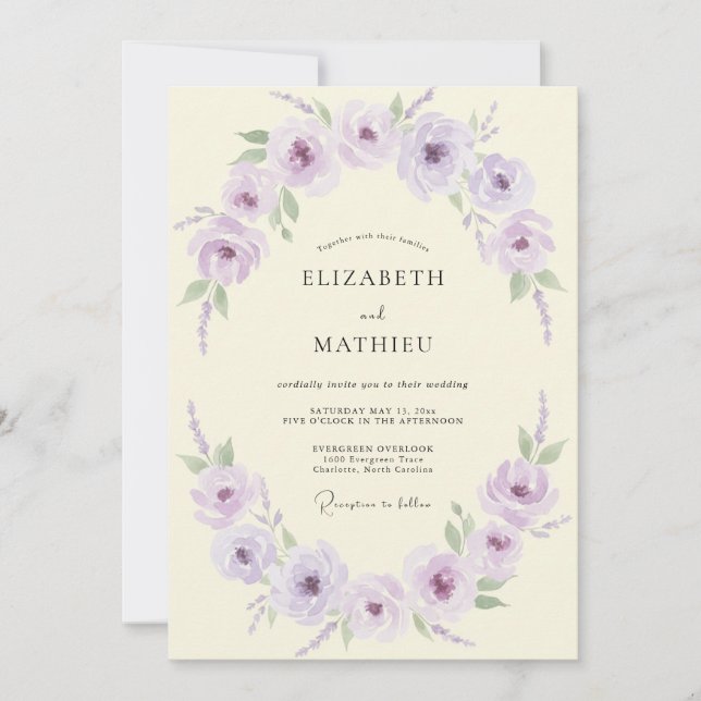 Invitación Boda de Peonía Lavanda (Anverso)