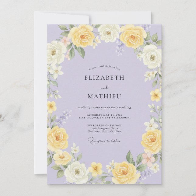 Invitación Boda de peonía lavanda con mantequilla (Anverso)