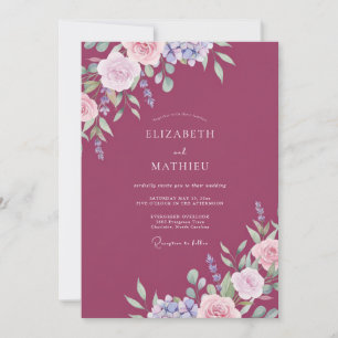 Invitación Boda de peonía lavanda pálida ciruela