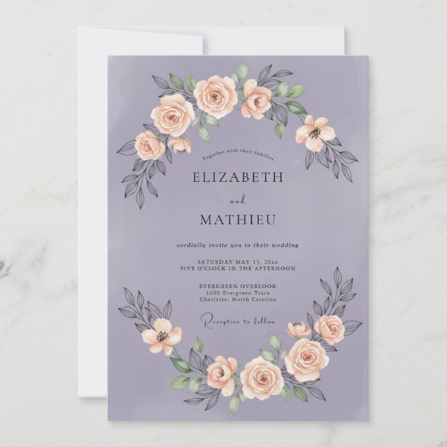 Invitación Boda de peonía lavanda polvorienta (Anverso)