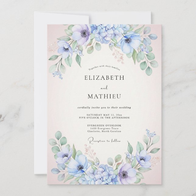 Invitación Boda de peonía lavanda suave pervinca (Anverso)