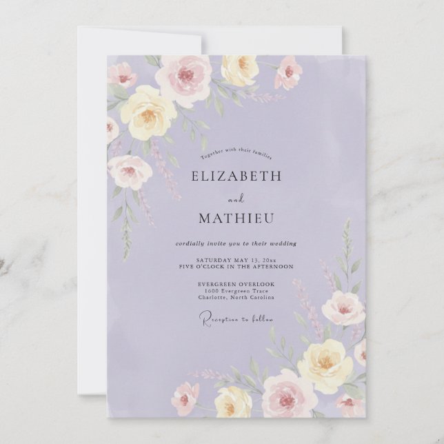 Invitación Boda de Peonía Lila (Anverso)