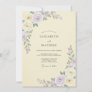 Invitación Boda de Peonía Lila Amarillo Pálido
