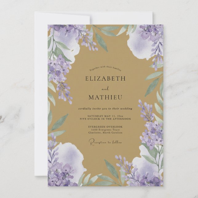 Invitación Boda de Peonía Lila Ámbar (Anverso)
