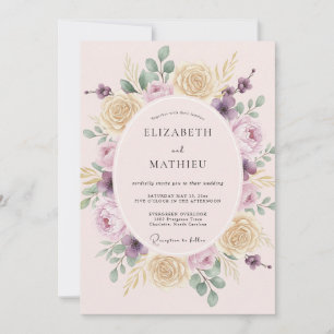 Invitación Boda de peonía lila con champán caliente