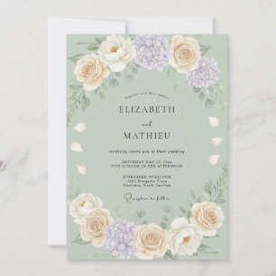 Invitación Boda de peonía lila con champán suave