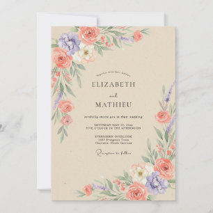 Invitación Boda de Peonía Lila Coral