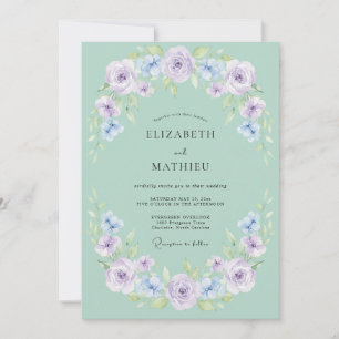 Invitación Boda de peonía lila desvaída espuma de mar