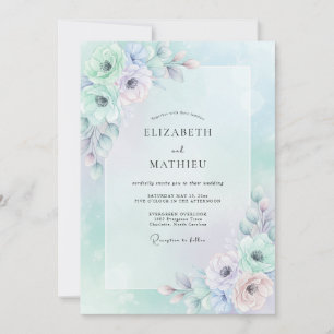 Invitación Boda de peonía lila espuma de mar