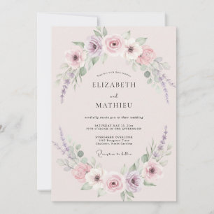 Invitación Boda de peonía lila malva vintage