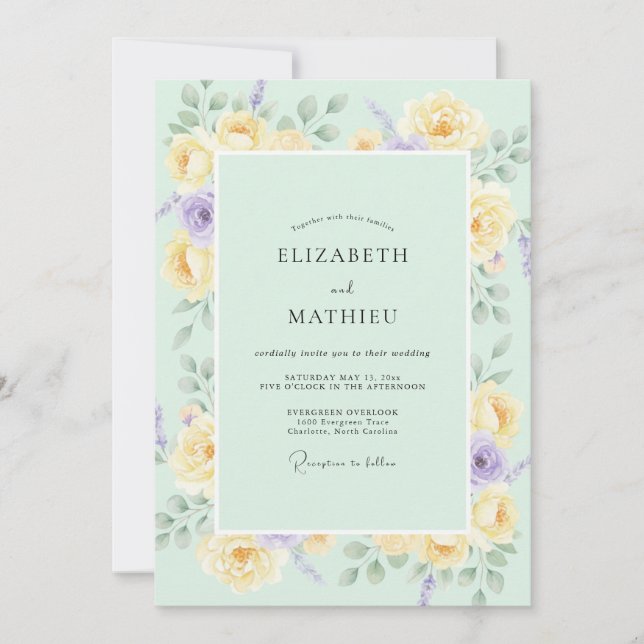 Invitación Boda de Peonía Lila Mantequilla (Anverso)