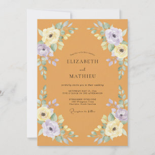 Invitación Boda de peonía lila pálido mostaza