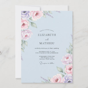 Invitación Boda de Peonía Lila Rosa Pétalo