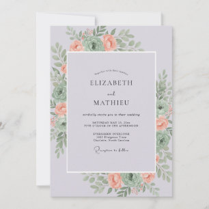 Invitación Boda de peonía lila silenciada coral