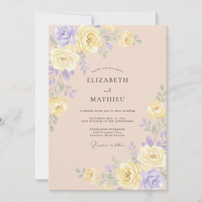 Invitación Boda de peonía lila suave a la mantequilla (Anverso)