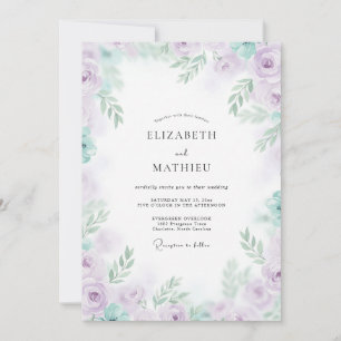 Invitación Boda de Peonía Lila y Menta