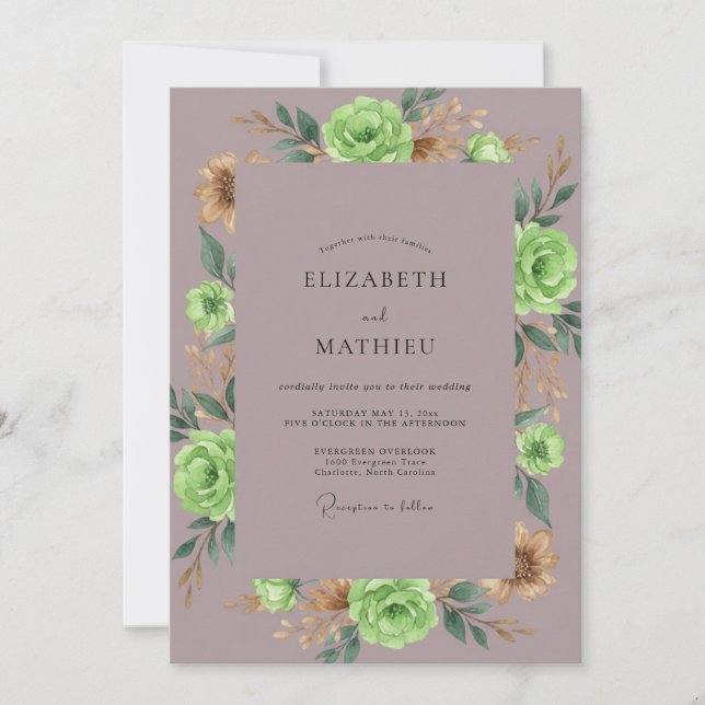 Invitación Boda de Peonía Lima Malva (Anverso)