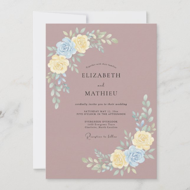 Invitación Boda de Peonía Limón Malva (Anverso)