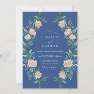 Invitación Boda de peonía luminosa azul real