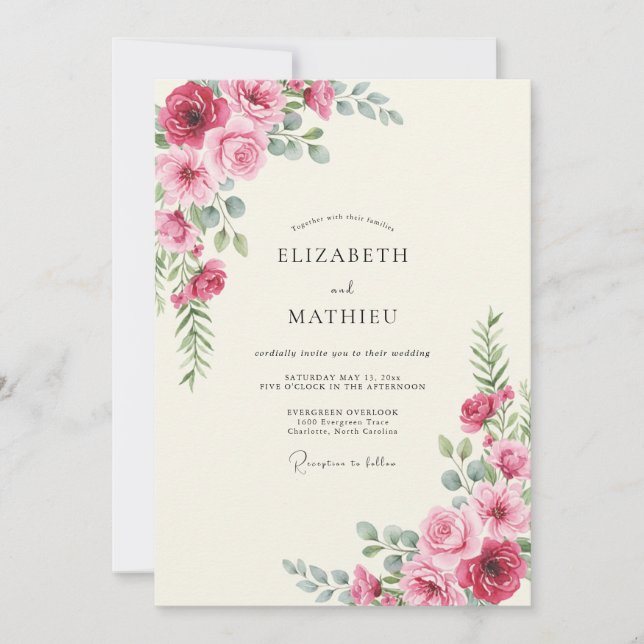Invitación Boda de Peonía Magenta (Anverso)