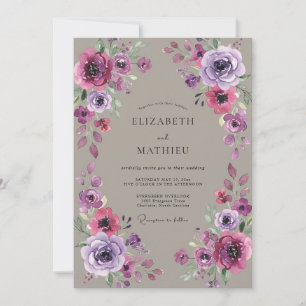 Invitación Boda de Peonía Magenta Grisáceo