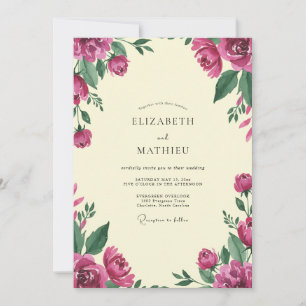 Invitación Boda de peonía magenta marfil