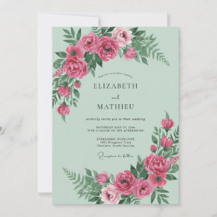 Invitación Boda de peonía magenta menta