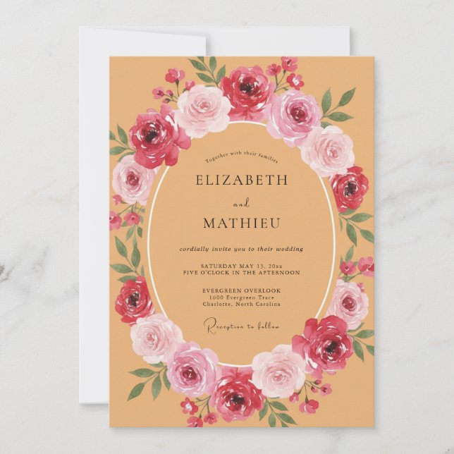 Invitación Boda de peonía magenta miel (Anverso)