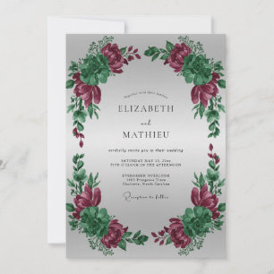 Invitación Boda de Peonía Magenta Plateada