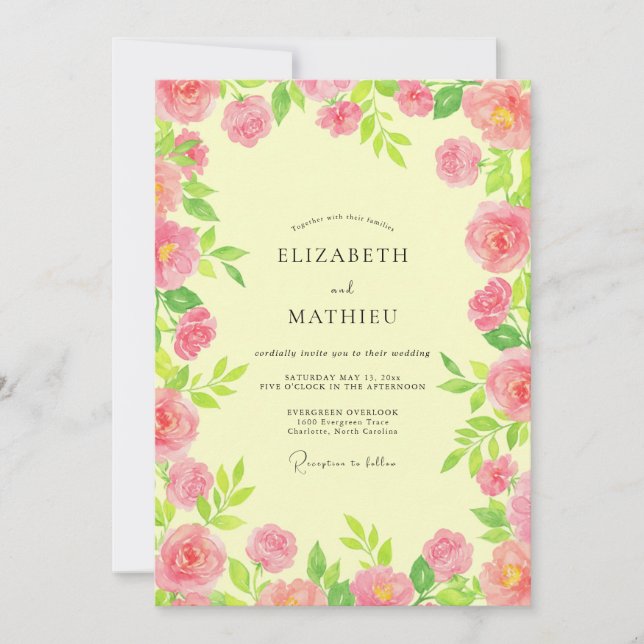 Invitación Boda de Peonía Magenta Primrose (Anverso)
