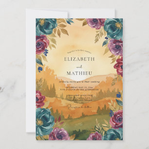 Invitación Boda de peonía magenta teal