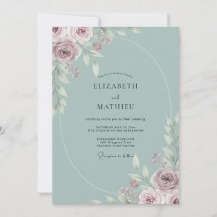 Invitación Boda de peonía malva celeste