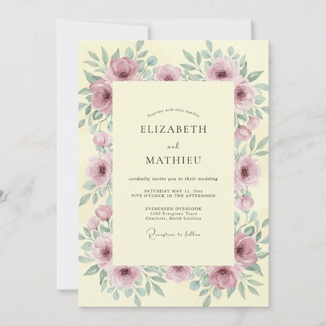 Invitación Boda de Peonía Malva con Mantequilla (Anverso)