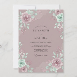 Invitación Boda de peonía malva espuma de mar