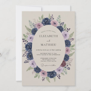 Invitación Boda de peonía malva índigo