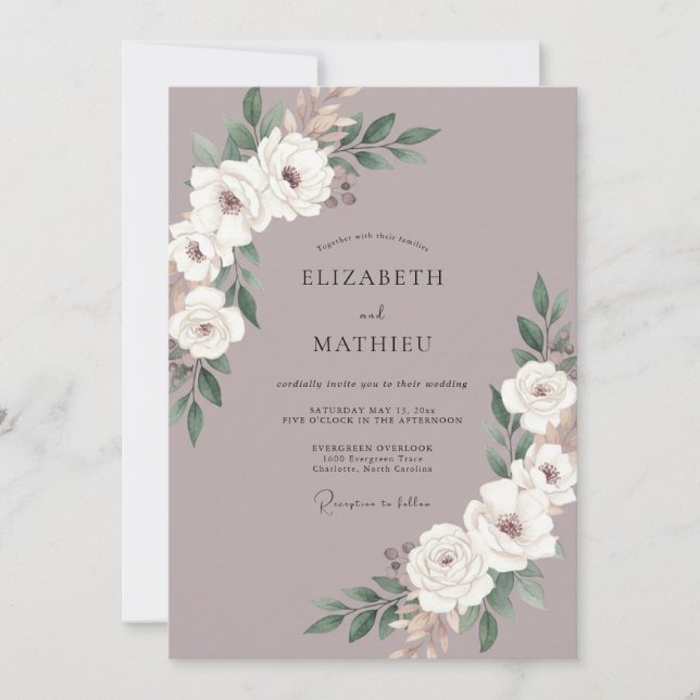 Invitación Boda de peonía malva lila silenciada (Anverso)
