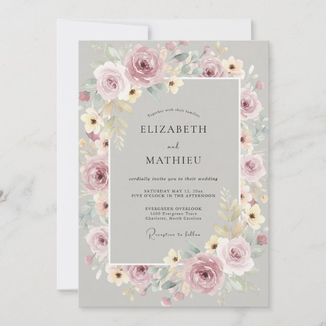 Invitación Boda de peonía malva plateada (Anverso)