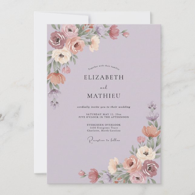 Invitación Boda de peonía malva polvorienta (Anverso)