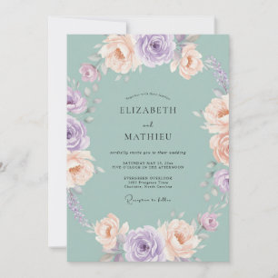 Invitación Boda de Peonía Malva Polvorienta Celadón