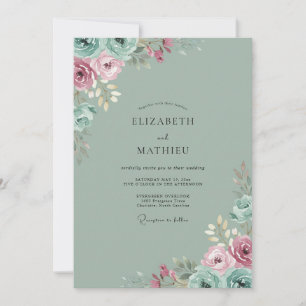 Invitación Boda de peonía malva polvorienta espuma de mar