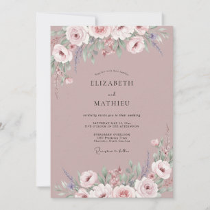 Invitación Boda de peonía malva polvorienta silenciada