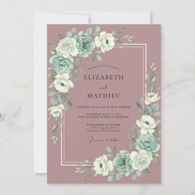 Invitación Boda de peonía malva silenciada (Anverso)