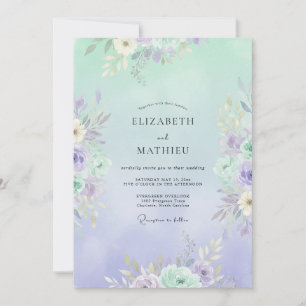 Invitación Boda de peonía malva verde espuma de mar